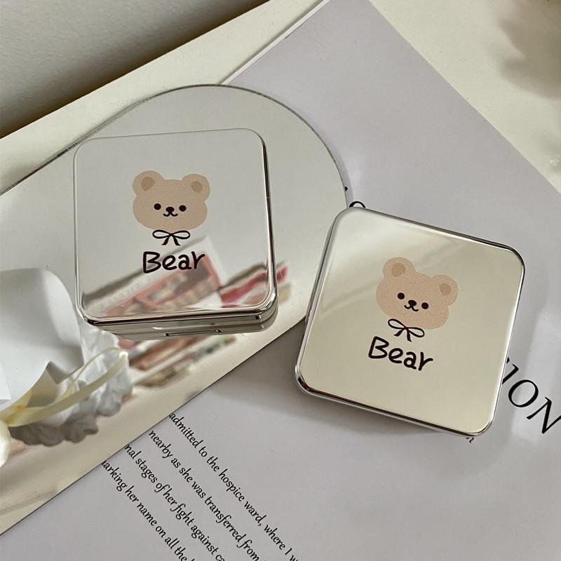 1Pc Silver Bear Contact Lens Case Cosmetic Case Portable Water Box Simple Contact Lens Companion Box Storage Box Accessories