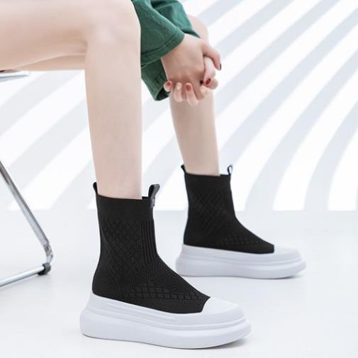 Fashion Casual High on Platform Shoes for Women Spring Autumn Ankle Boots Stylish Korean Designer Stretch Knitted Slip On Woman Footwear