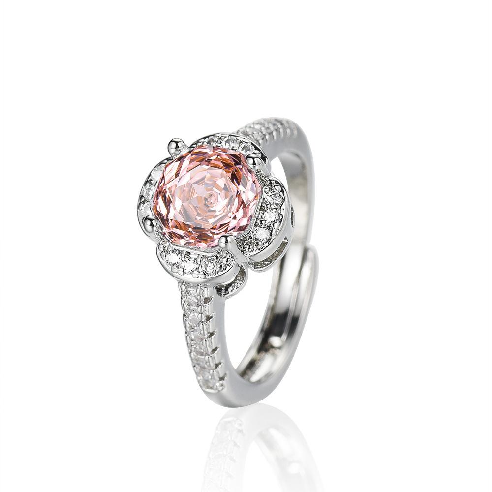 New Seiko Rose Cut Papalacha Zircon Necklace Earrings Color Treasure Ring Three-piece Set