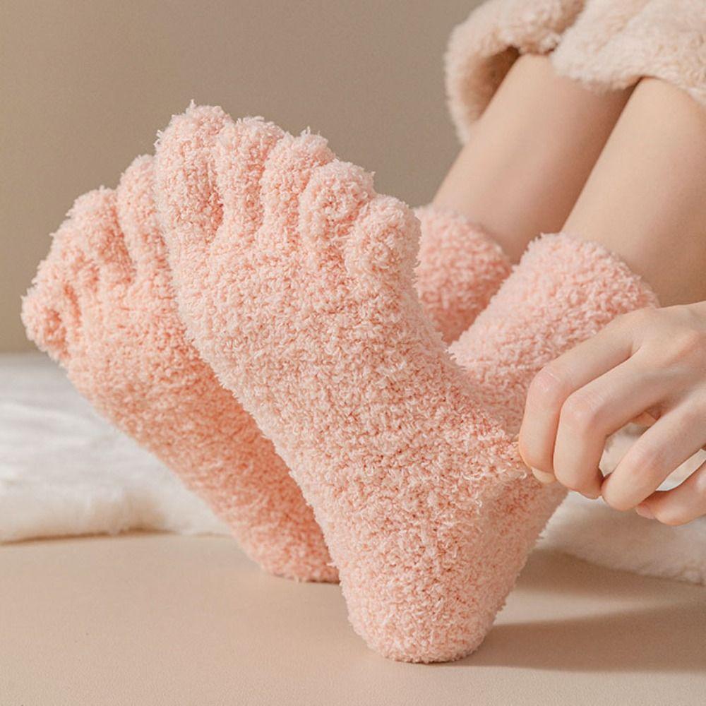 Mid Tube Five Toe Fleece Socks Winter Floor Socks Women Five Toe Plush Socks For Female Men