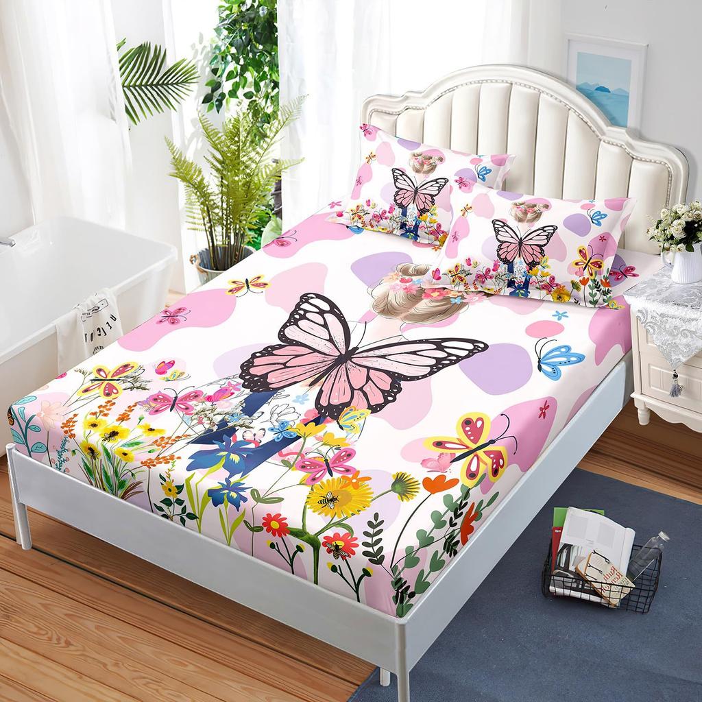 Multi-Color Butterfly Pattern Bed Hat Three-Piece Digital Printing Bedding Bed Hat Three-Piece Set Children And Adults