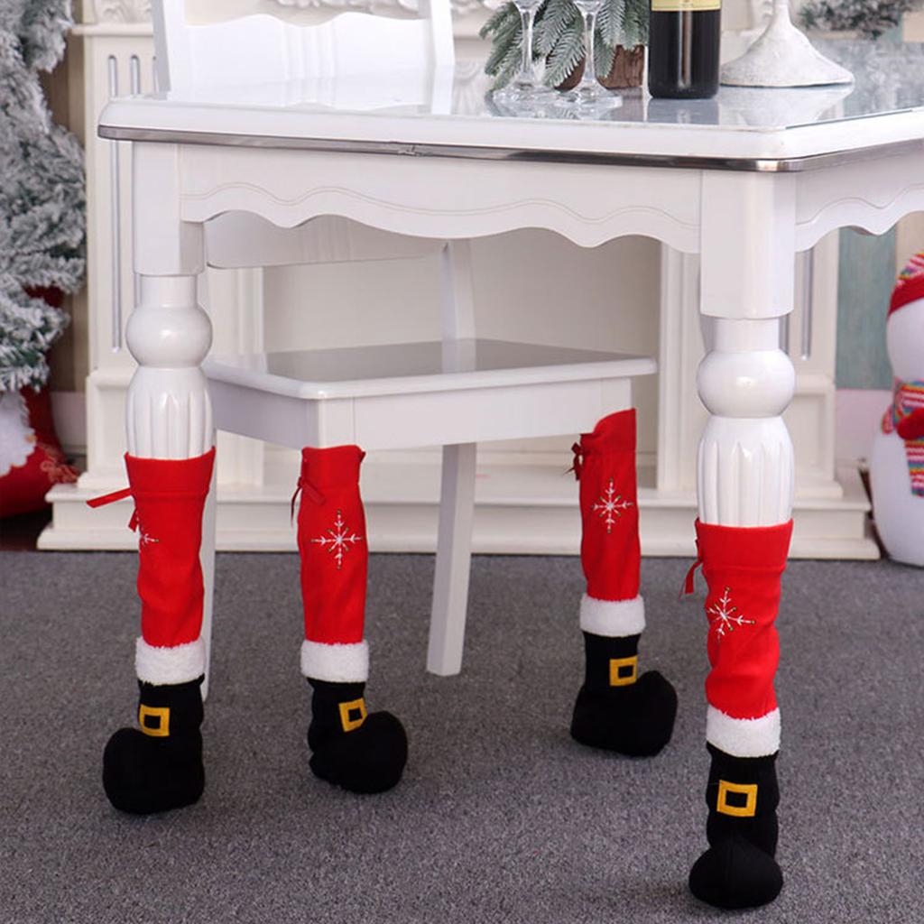 4 Pcs Xmas Chair Leg Cover Soft Flannelette Xmas Table Leg Cover Set for Home Hotel Shopping Mall