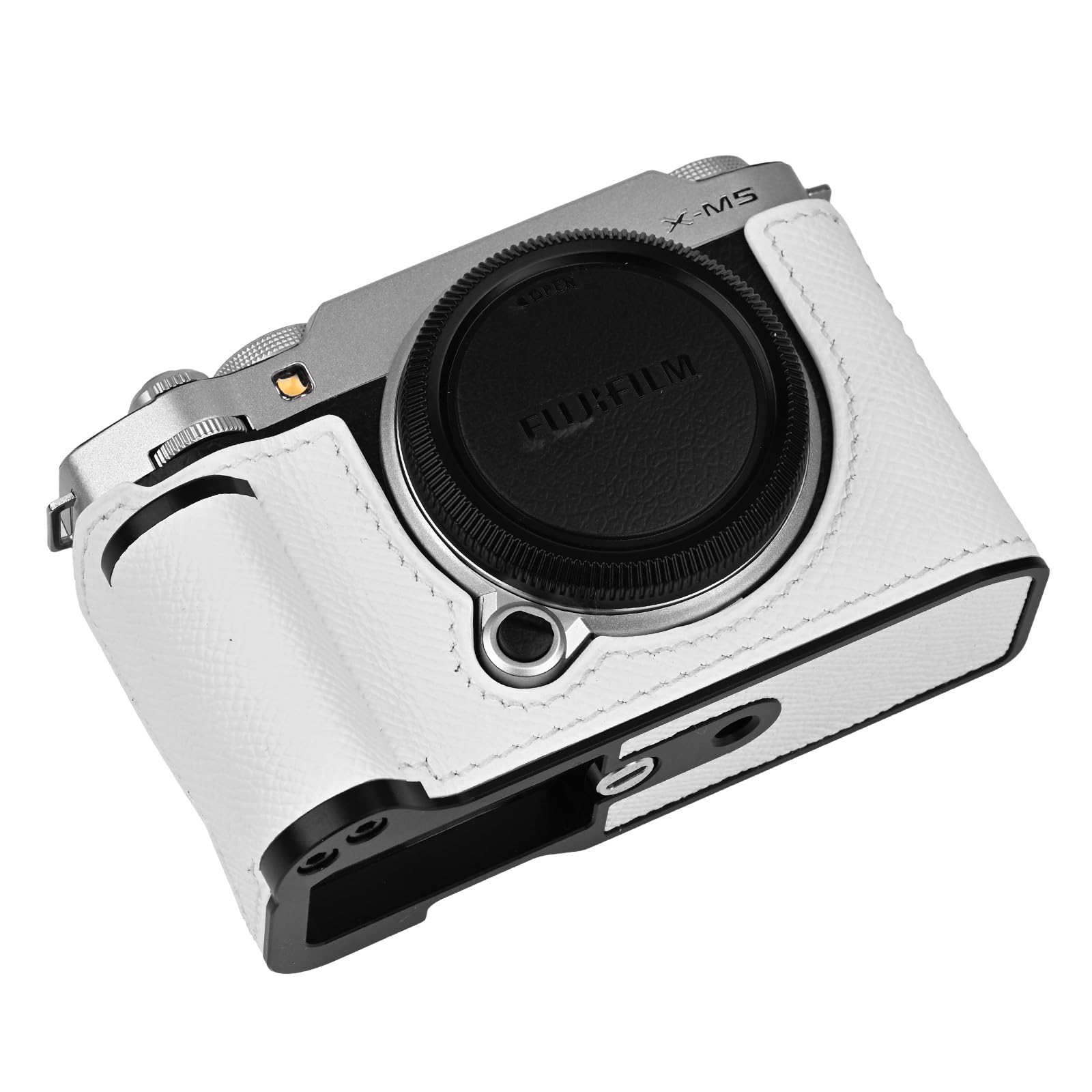 

CLC handmade FUJIFILM X-M5 Camera Case, Camera Cover, Camera Bag, Genuine Leather with Cowhide Leather Top, Metal Base Plate, and Handle (White)