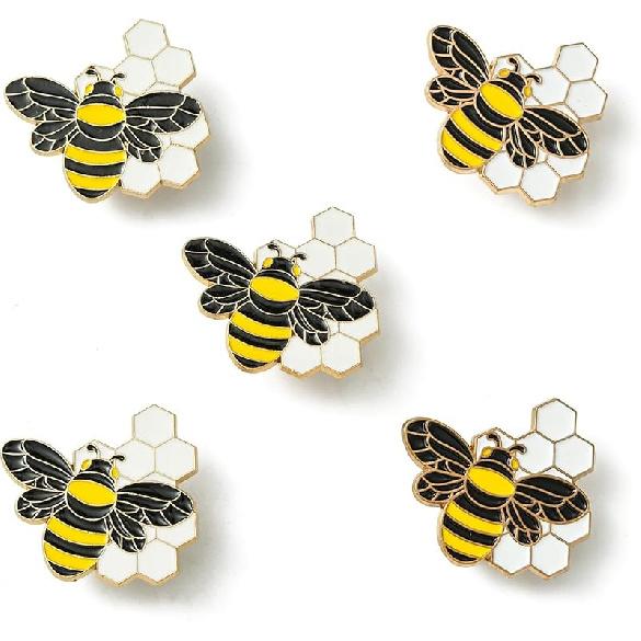 Airssory 5 Pcs Golden Color Bee with Beehive Enamel Alloy Brooches Lovely Insect Animal Badge Pins for DIY Clothes Backpack Decooration Craft Banquet