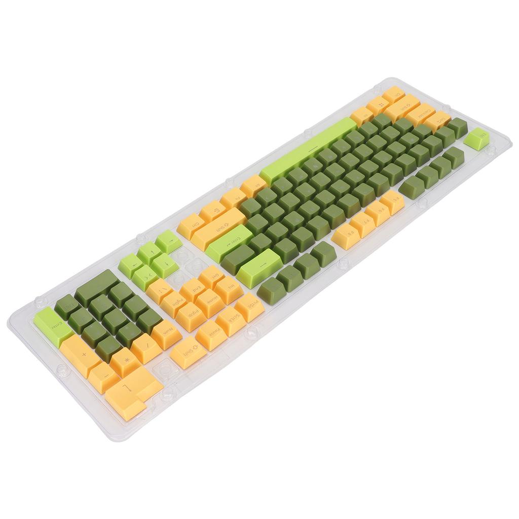 Keyboard Keycaps 107 Key Three Color Translucent Characters Arc Layout Mechanical Keyboard Keycaps Matcha Dark Green