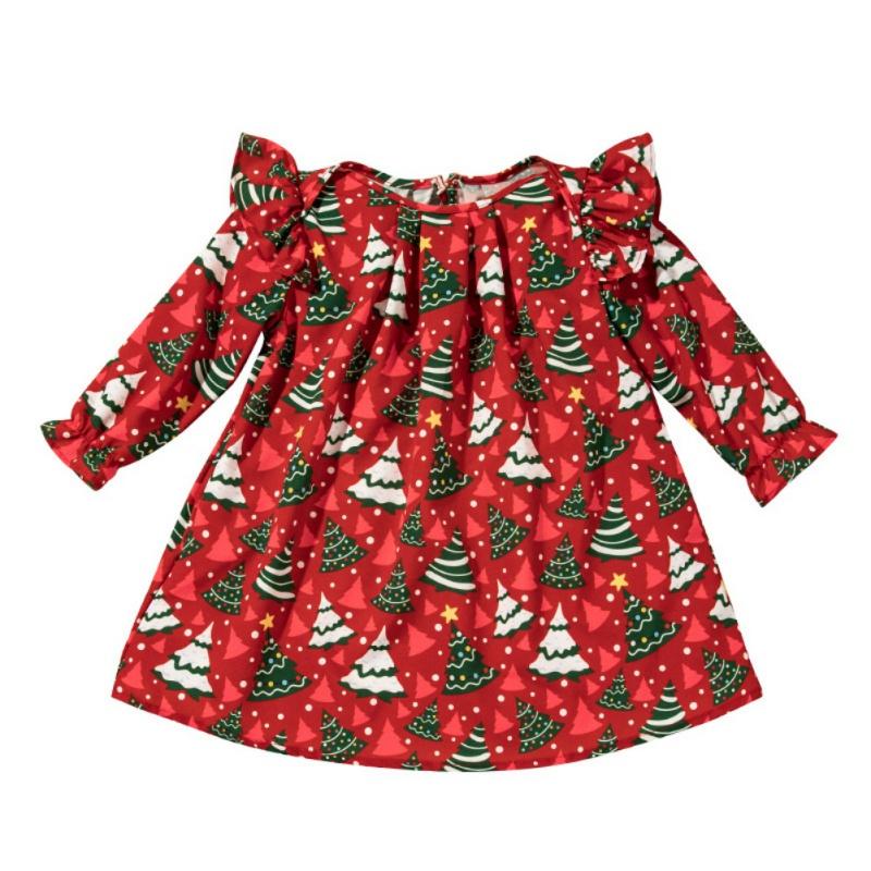 

Girls Dress Round Neck Long Sleeved Cute Christmas Themed Kids Dress 90