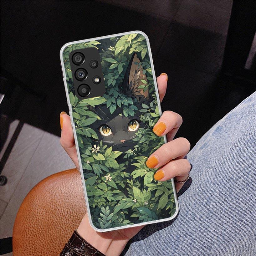 Anime Cute Black Cat Meow Phone Case For Samsung Galaxy A17 A16 A15 A14 A13 A57 A56 A55 A54 A53 A37 A36 A35 A34 A33 A26 A25 A24