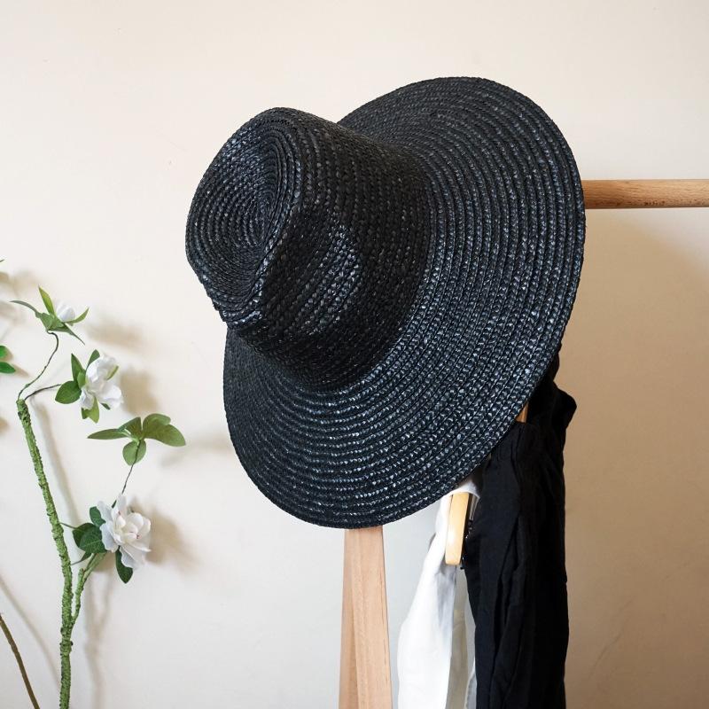 French Retro Elegant Black Big Eaves Holiday Straw Hat Summer Female Shade Sun Protection Beach Straw Straw Jazz Hat