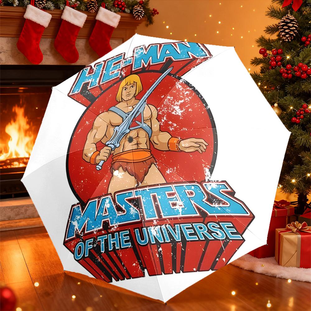 Umbrella with He-Man Masters Universe Vintage Logo, Windproof Compact Travel Umbrella for Adults, 80s Heroes Gift