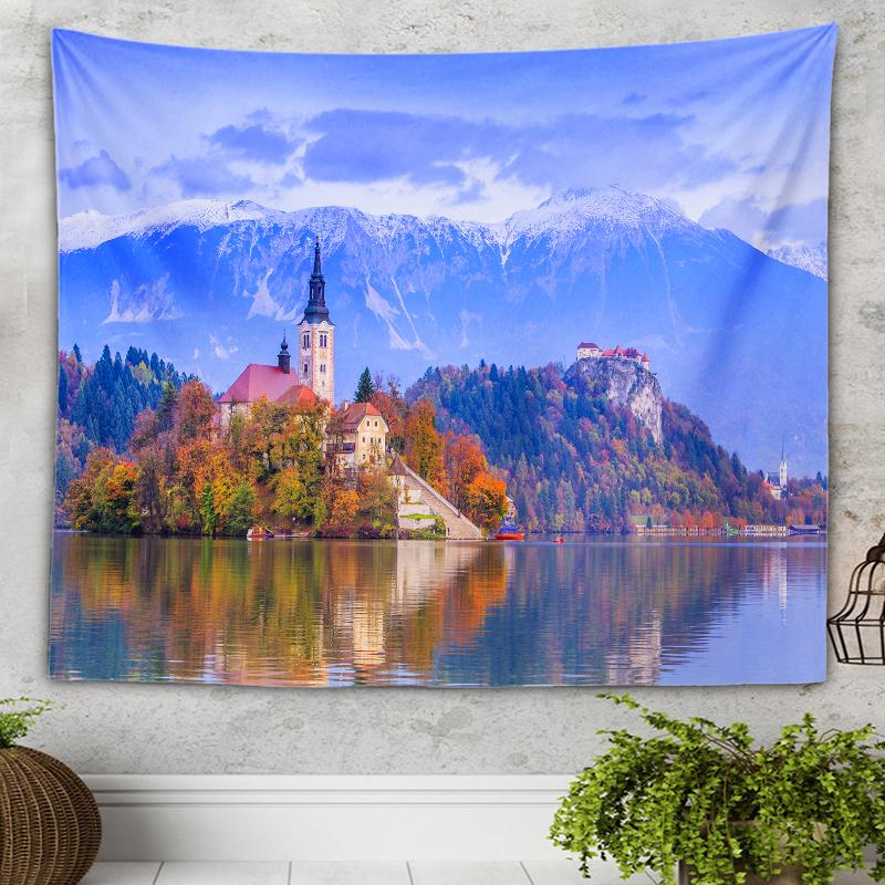 

Водный замок с принтом, гобелен, украшение для дома, хиппи, настенный богемный пляжный полотенце, подвесная ткань, замок 150x130cm