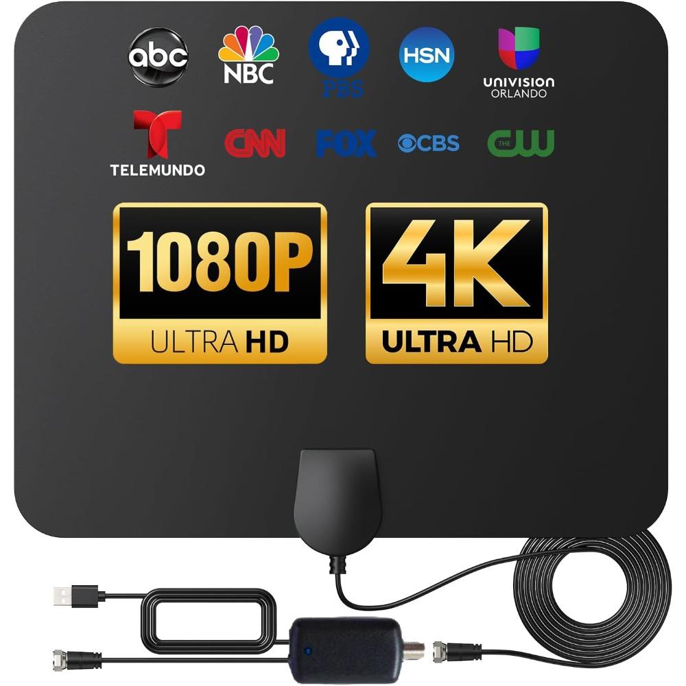 2025 Upgraded HD Digital TV Antenna Indoor Outdoor Long Range Reception 4K 1080P Smart TV Amplifier Signal Booster