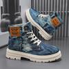 Outdoor High Top Mens Ankle Boots Designer Denim Men Work Boots Fashion Men Casual Shoes Handmade Walking Men Boots Size 39-48