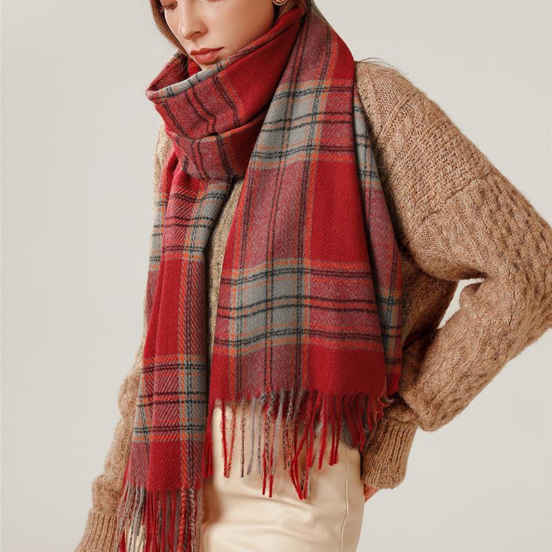 Knitted scarf women's British warm imitation cashmere shawl plaid scarf 2025 autumn and winter new