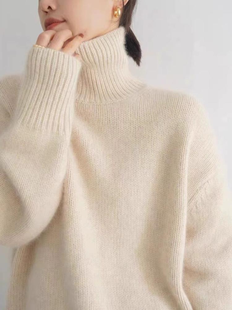 Herbst Winter Vintage Warme Gestrickte Pullover Frauen High Neck Korean Fashion Pullover Neue Lose Basis Design Casual Streetwear Tops