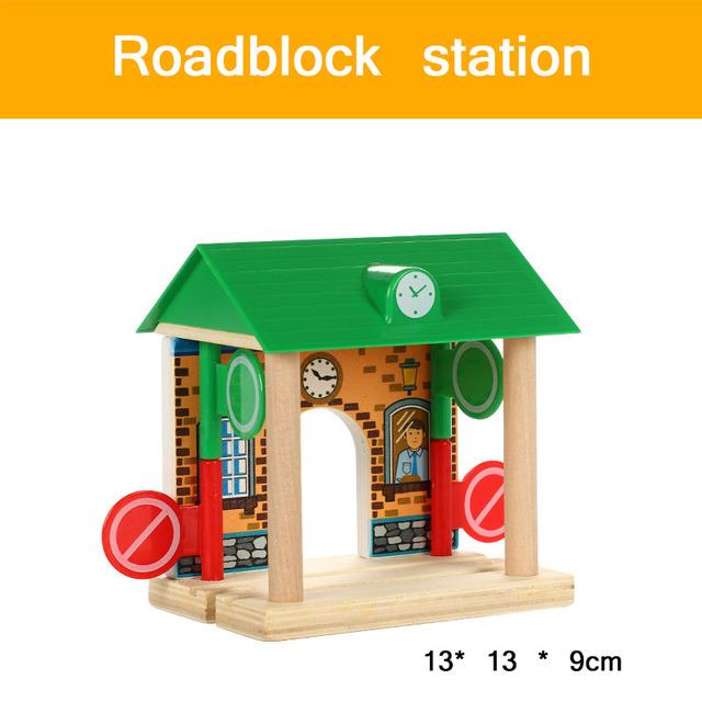 Wooden Train Tracks Scene Accessories Wooden Double Platform Gas Station Airplane Airport Educational DIY Toys For Children