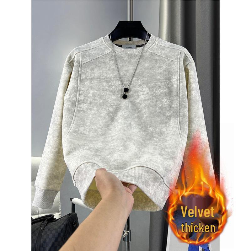 

Men s Retro Velvet-Lined Warm Round Neck Hoodie: Stylish Autumn/Winter Long Sleeve Casual Top 3XL