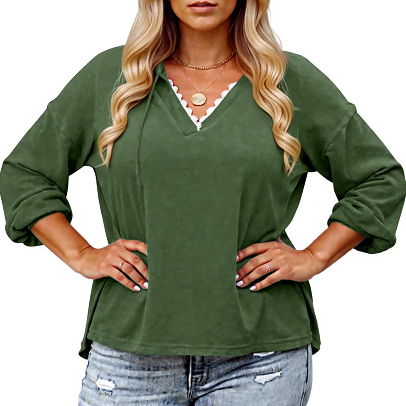 

Ladies Loose Comfortable Casual And Fashionable V-tie Hat With Lace Long Sleeved Solid Color Plus Size Hoodie XL
