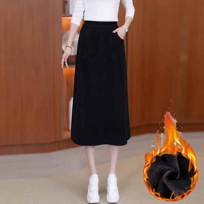 Plus Size A-line Skirt: Vintage Elastic Waist, Loose, Mid-length for Autumn/Winter