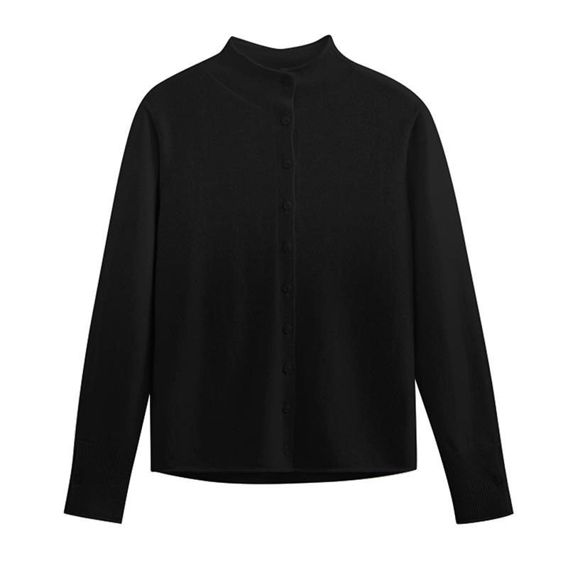 Women's Early Spring 2026 Wool Cardigan: Stand Collar, Long Sleeve, Slim Fit Knitwear