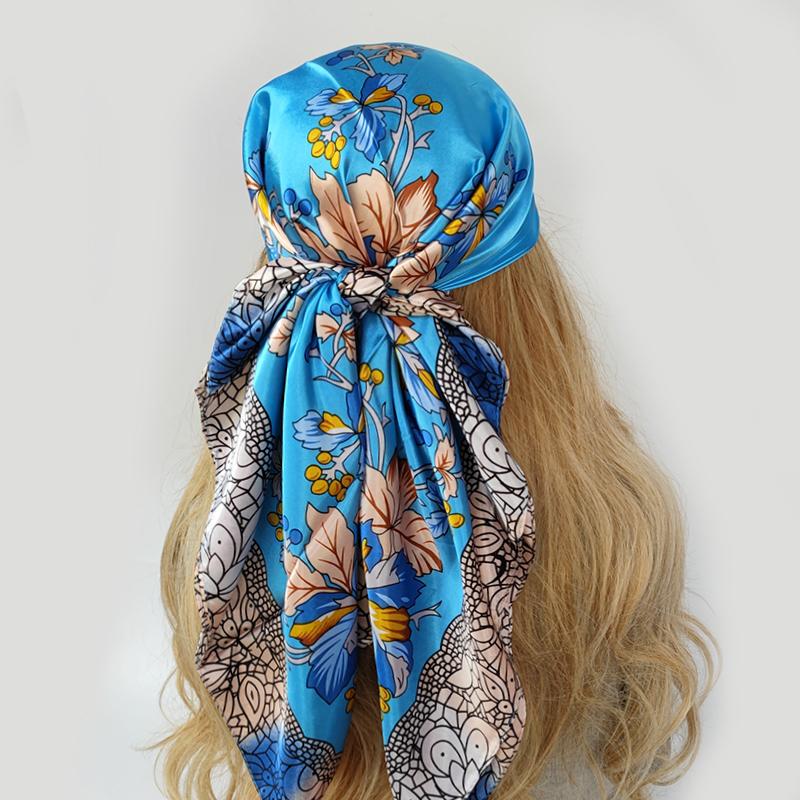 Lenço de Pescoço Xale Envoltórios Estampa Seda Cetim Cachecol quadrado Mulheres Muçulmanas Hijab Elegante Faixa de Cabelo Bandana design marca foulard