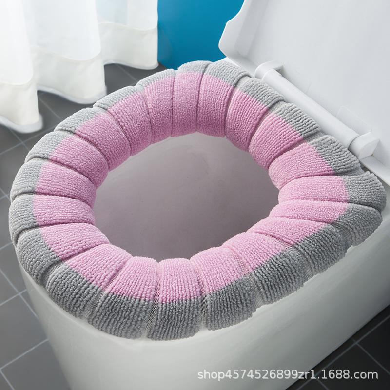 Pletený polštář na toaletní sedátko ve tvaru O s kresleným motivem - silný, pratelný potah