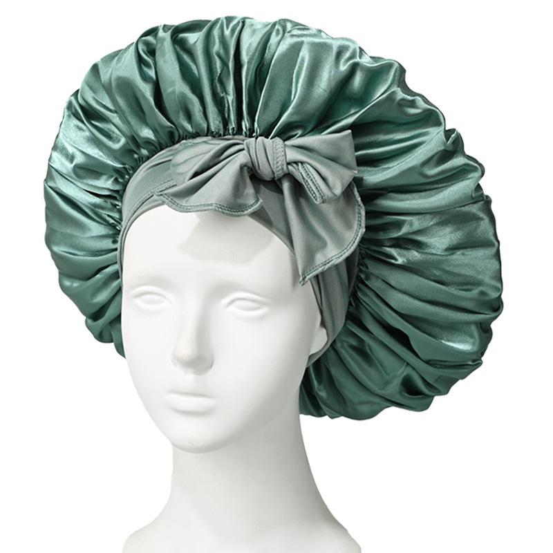 Extra Large Satin Bowknot Sleep Cap for Women's Hair Care