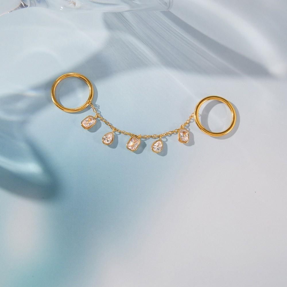 Gold Color Cubic Zirconia Rings Drop-shaped Gothic Style Rings Tassel Pendant Rings  Jewelry
