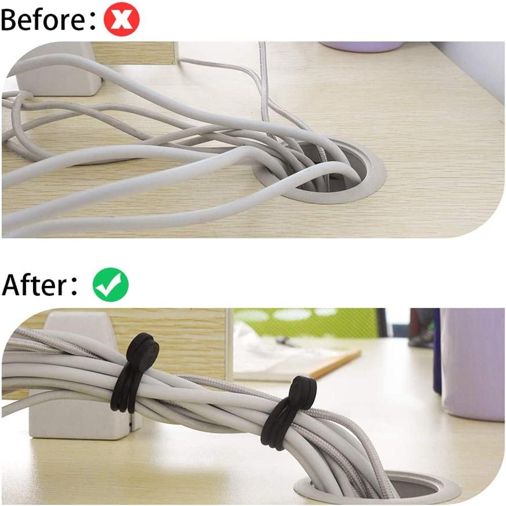 20Pcs Black Reusable Silicone Magnetic Cable Ties Twist Ties For Bundling Wrap