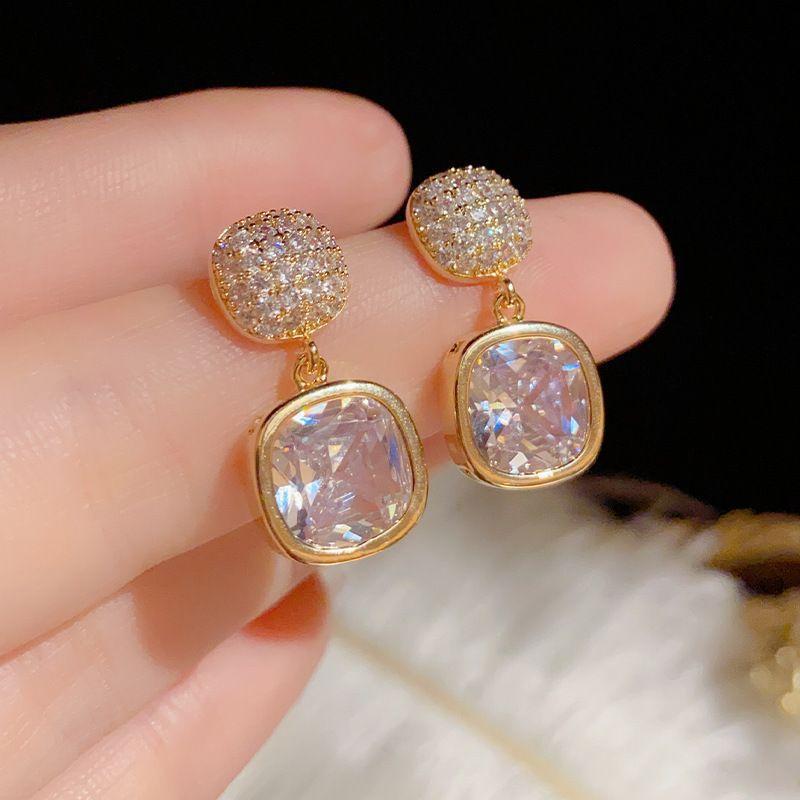 New Square White Zircon Stud Earrings for Women Personality Fashion Daily Wear Accessories Party Jewelry Gift