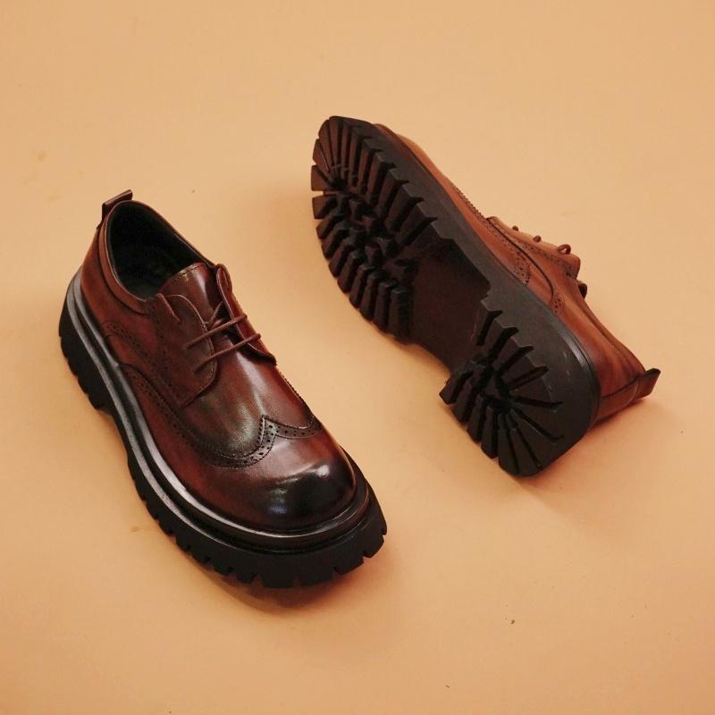 Fashion British Style Men's Block Shoes Thick Soled Durable for Office Interviews Formal Shoes Retro Brown Men's Shiny Leather Shoes