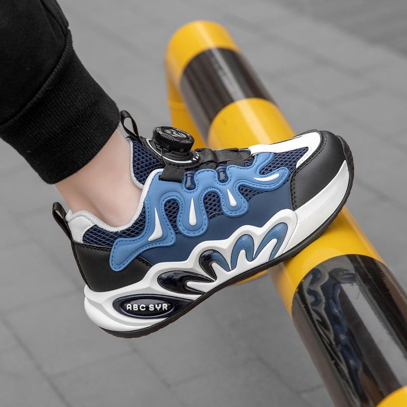 Children's sports shoes breathable mesh new boys spring and autumn button running shoes lightweight non-slip fashion casual classmates