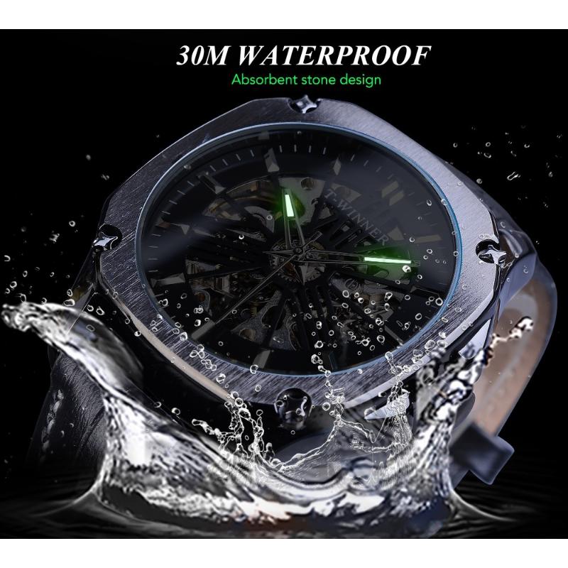 WINNER Men's Fashion Casual Hollow Out Mechanical Movement Waterproof Automatic Mechanical Watch