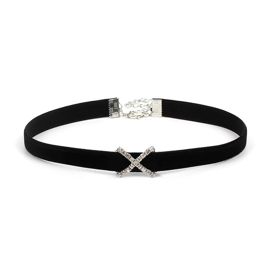 Fashionable Denims Fabric Choker Necklace for Women Adjustable Clavicle Chain Rhinestones Charm Necklace Accessory