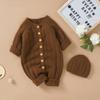Autumn Winter Baby Rompers Hats Set Solid Color Knitted Jumpsuit Soft Boneless Bodysuit Boys Girls Crawling Suit Infant Clothes