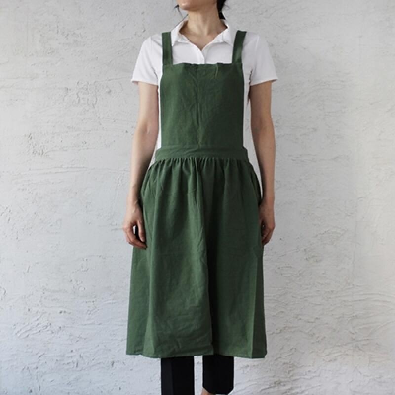 Lovely Frill Linen Cotton Apron (Green)