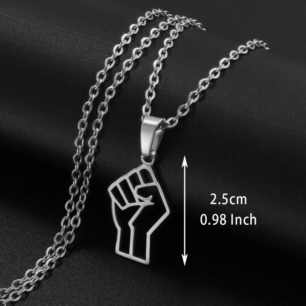 Anniyo 2.5CM Small Size African Fist Symbol Pendant Necklaces Stainless Steel Charm Black Lives Matter Chains Jewelry @321601 60cm or 23.6 Inches