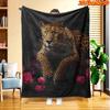 1pc 2D Flat Printing Spring & Summer New Arrival Leopard and Flowers Themed Digital Print Blanket, Suitable for All Seasons, Casual Throw Blanket, 100