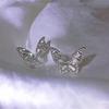 925 Silver Butterfly Diamond Stud Earrings - Korean Cold Style for Women