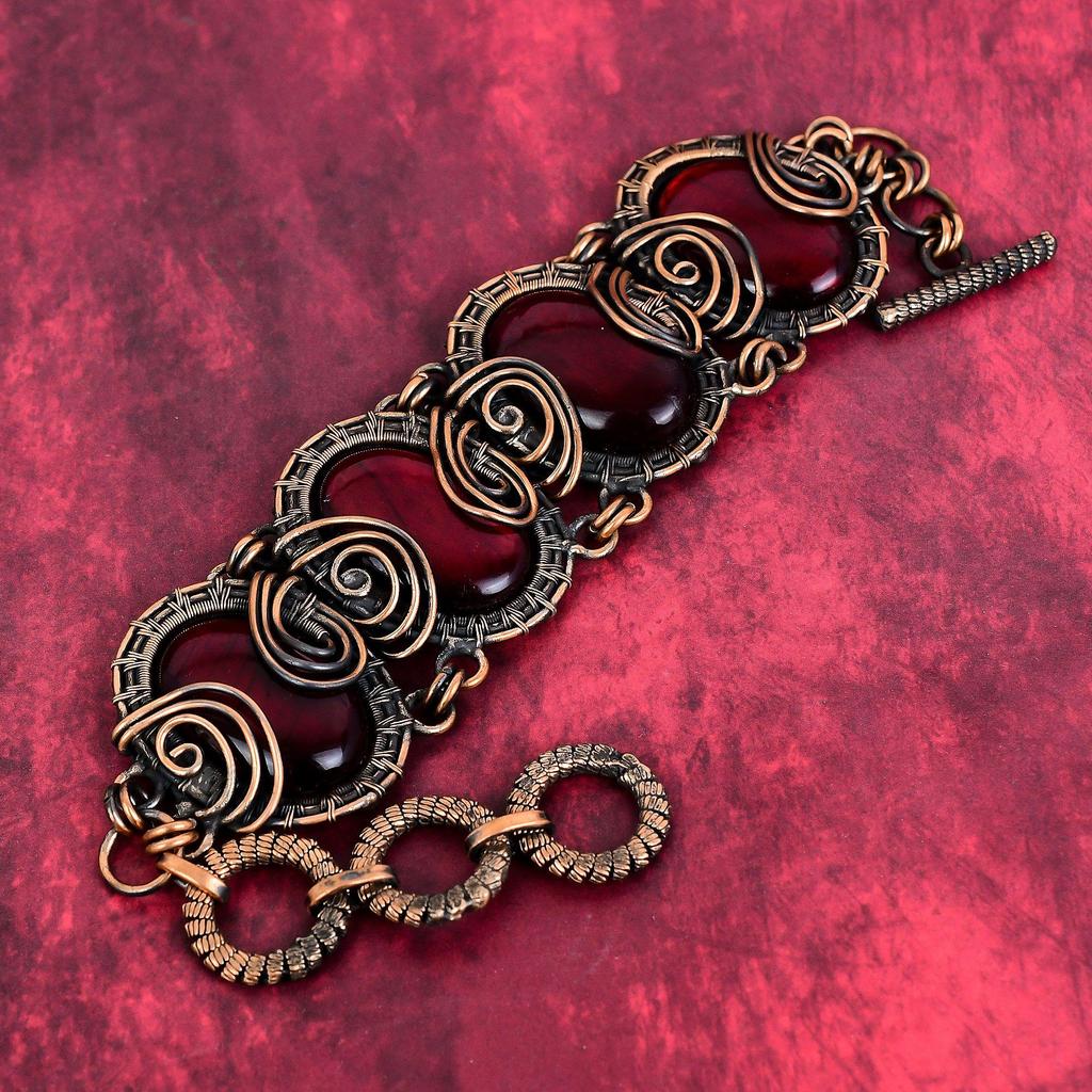 Red fire labradorite bracelet copper wire wrapped bracelet gemstone adjustable chain bracelet gifts for mother handmade copper wire jewelry