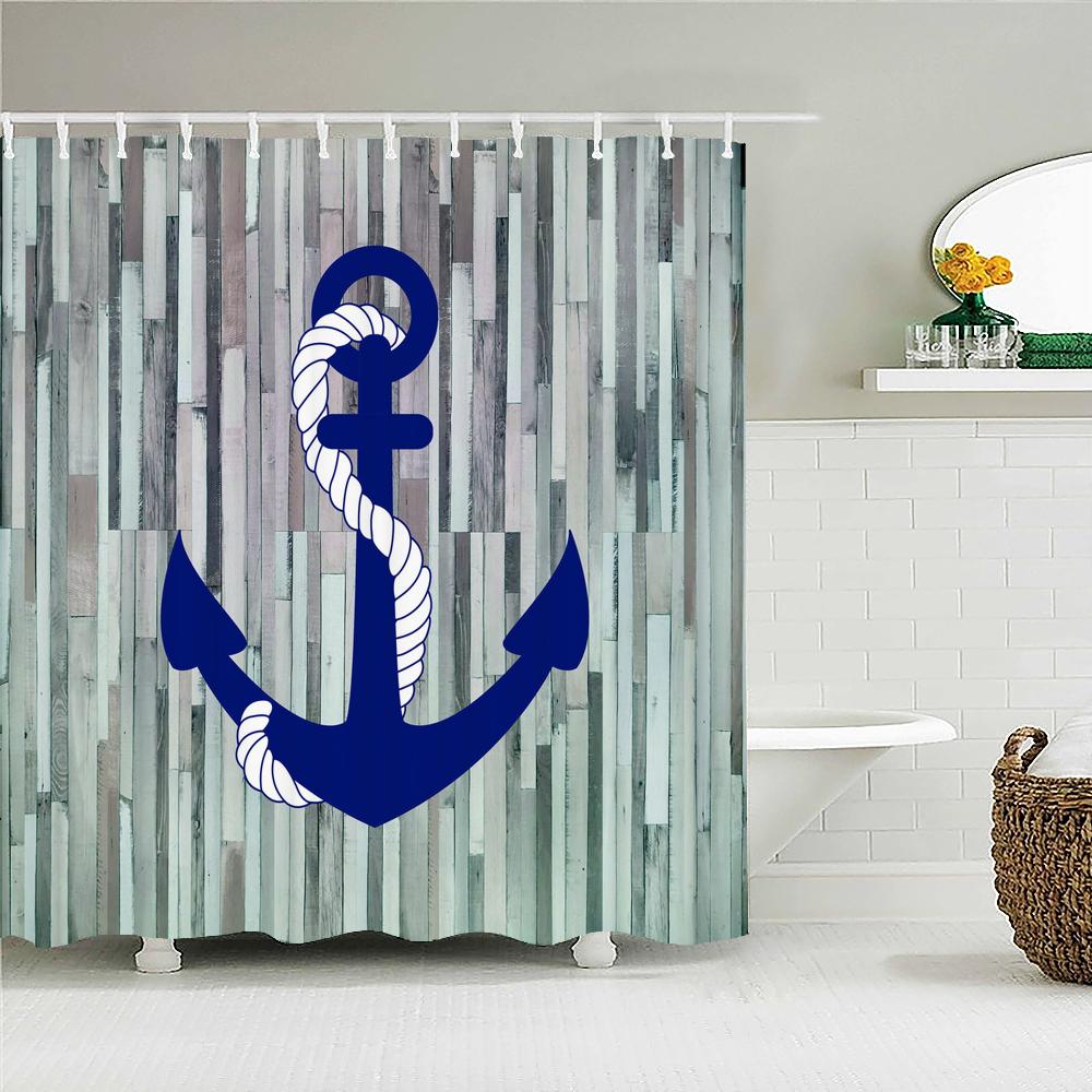 Waterproof Frabic Shower Curtains Nordic Style Mediterranean Nautical Anchor 3D Printed Bathroom Curtain Polyester Bath Curtain