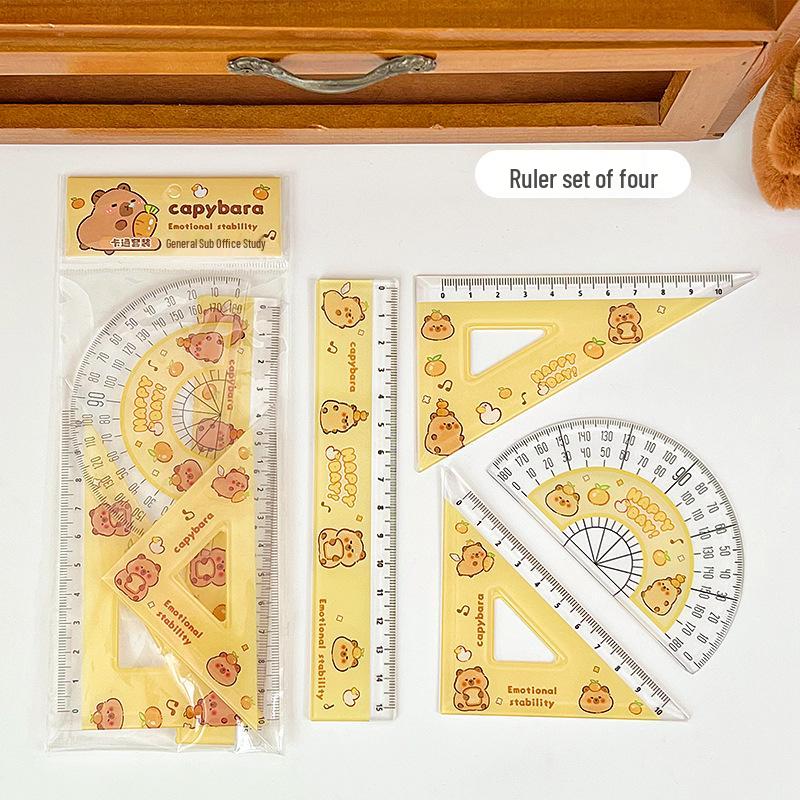 Cute Capybara 4-Piece Stationery Ruler Set - 15cm