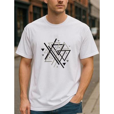 European Sizes Geometric Triangular Lines Minimalist and Trendy Creative Printed T-shirt, Short-sleeved Top, Casual Short-sleeved T-shirt