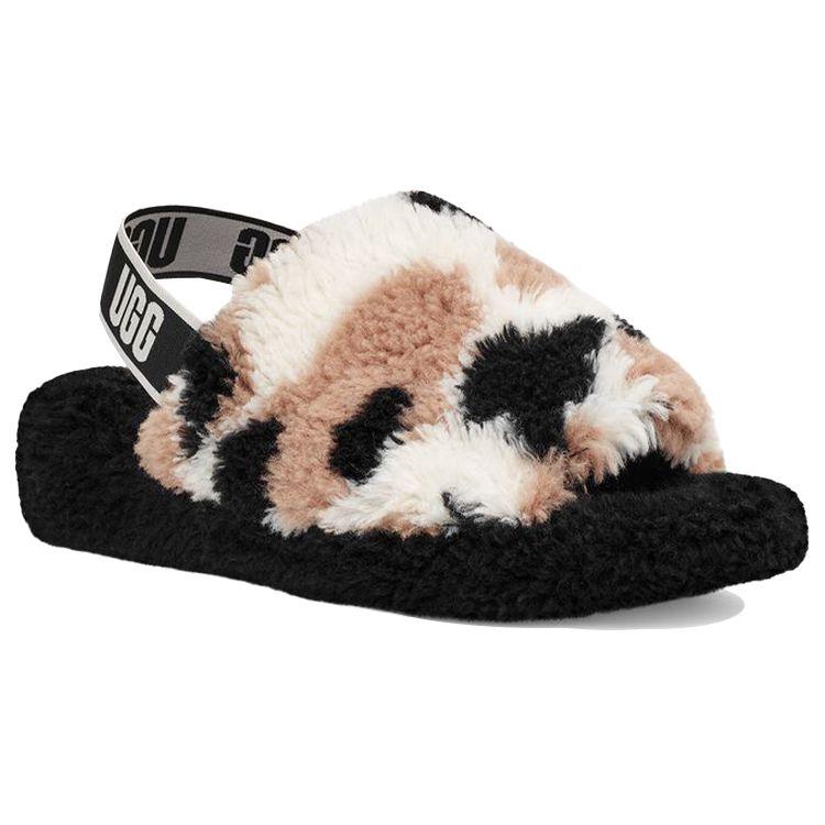 UGG Fluff Yeah Slide Comfortable Versatile Slide Sandals Mid Heel Women sandals White Black 1125231-BLK