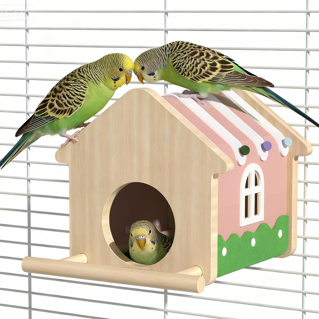 Dual-Season Bird Nest House,Parrot House Tent Perch Hideaway Sleeping Bed Detachable Wooden Hanging Hammock for Parakeet Canaries Budgies Lovebirds