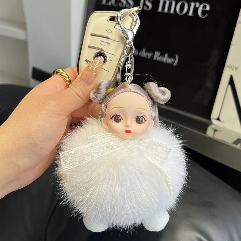 

Кукла из натурального лисьего меха Брелок-подвеска для автомобиля Милая плюшевая кукла Кукла Подвеска для сумки-книги Кукла Подарок для пары белый