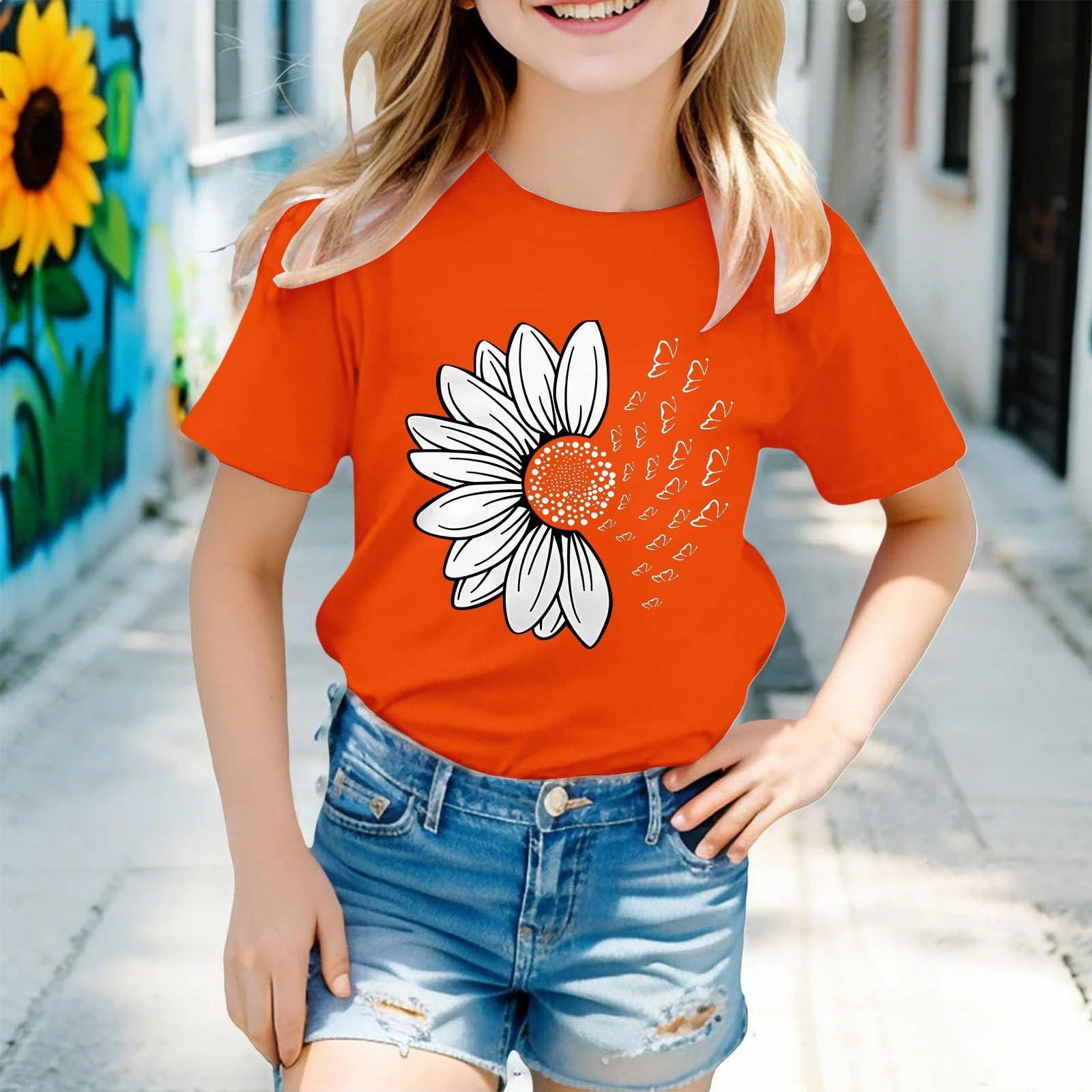 

Детская модная повседневная футболка с коротким рукавом и круглым вырезом с цветочным принтом 140