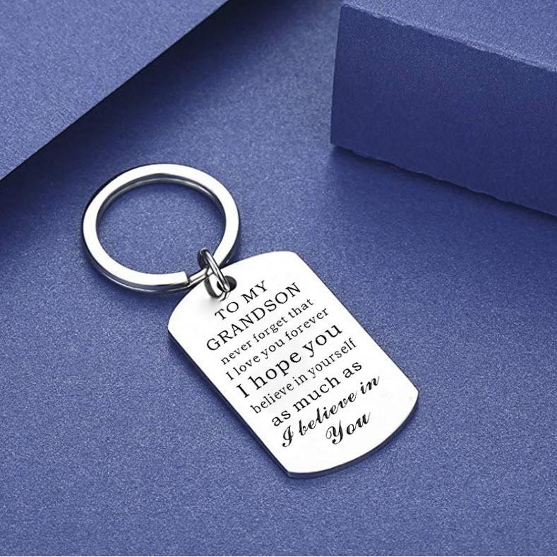 Elegant 2023 New Stainless Steel Keychain For Grandson Inspirational Gift Idea