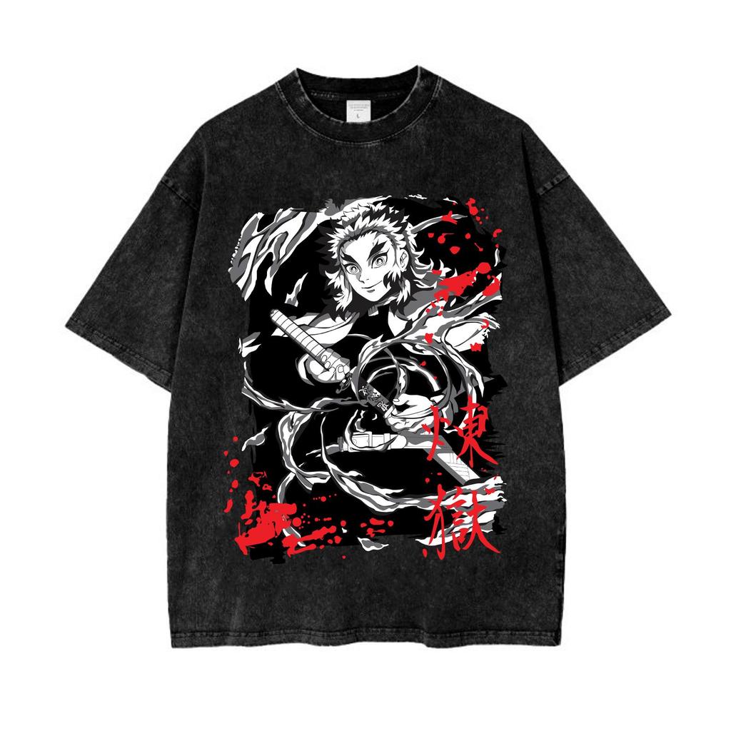 Purgatory Eishōmaru T-shirt Ghost Hunter Sword Washed T-shirt Ghost Hunter Sword Pattern T-shirt Retro Anime Streetwear