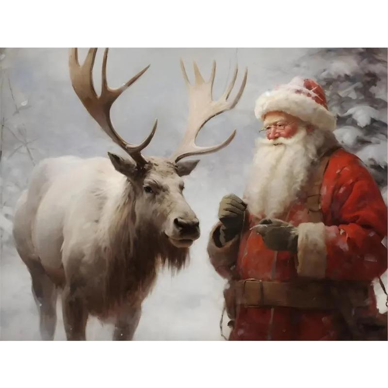 Retro Weihnachts-Wandkunst Leinwandbild Winter Weihnachtsmann Elch Schneemann Baum Geschenke Heimdekoration