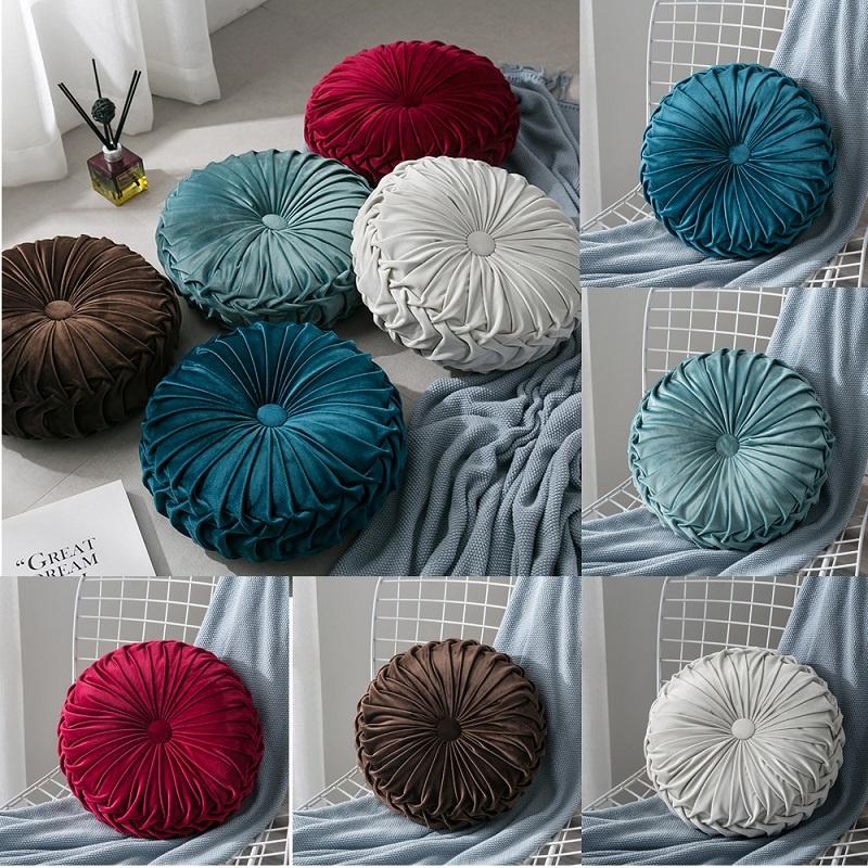 Luxurious Plush Pleated Round Pumpkin Pillow Soft Touch Couch Cushion Floor Decor